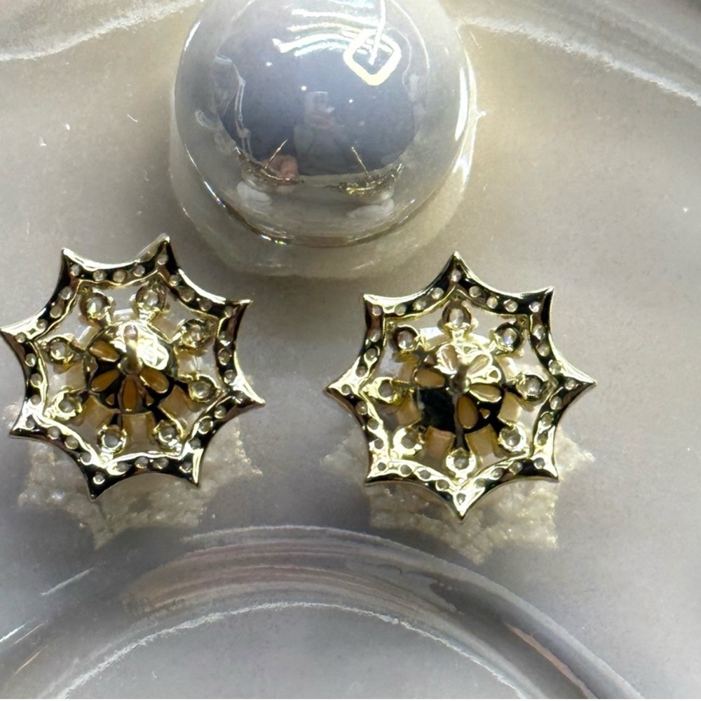 Premium 7mm Akoya Sea Pearl Earrings • Art Deco Web Design • 18K Gold over S925 - Picture 10 of 11